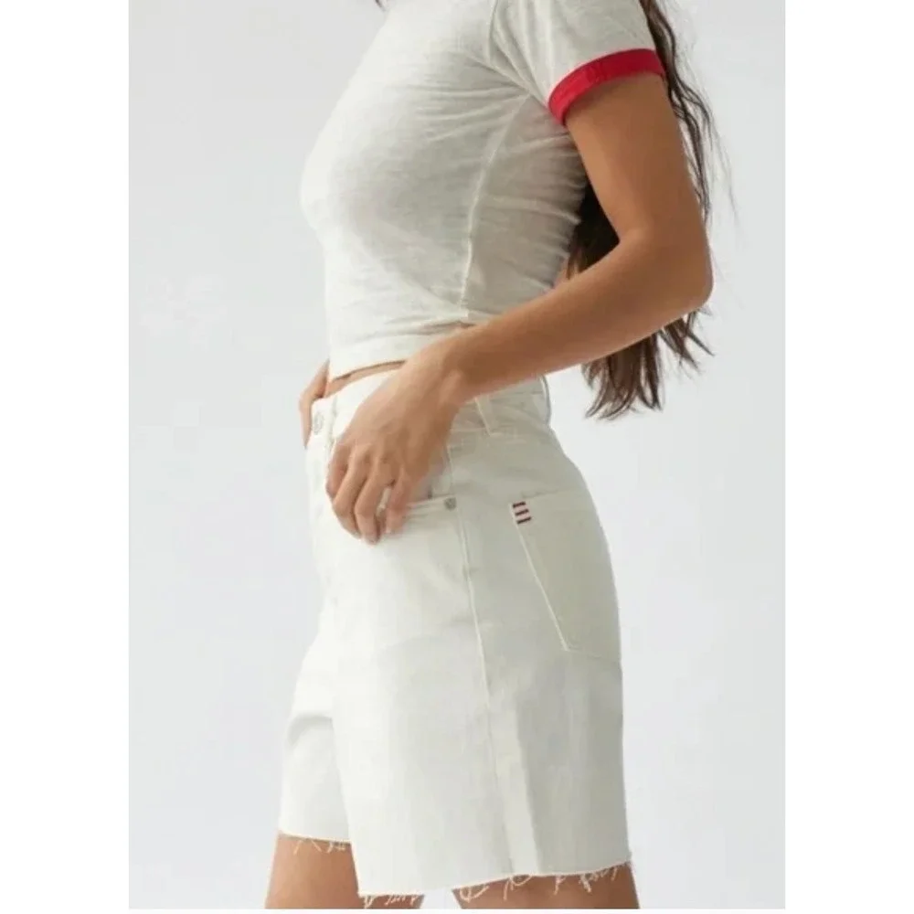 BDG Denim Shorts Women 26 White 90s Long Inseam Raw Hem High Rise